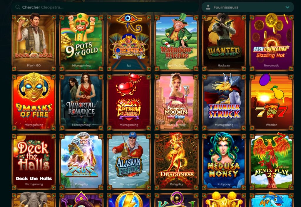 Machines à sous disponibles sur Rivo Casino : Book of Dead, 9 Pots of Gold, Cleopatra